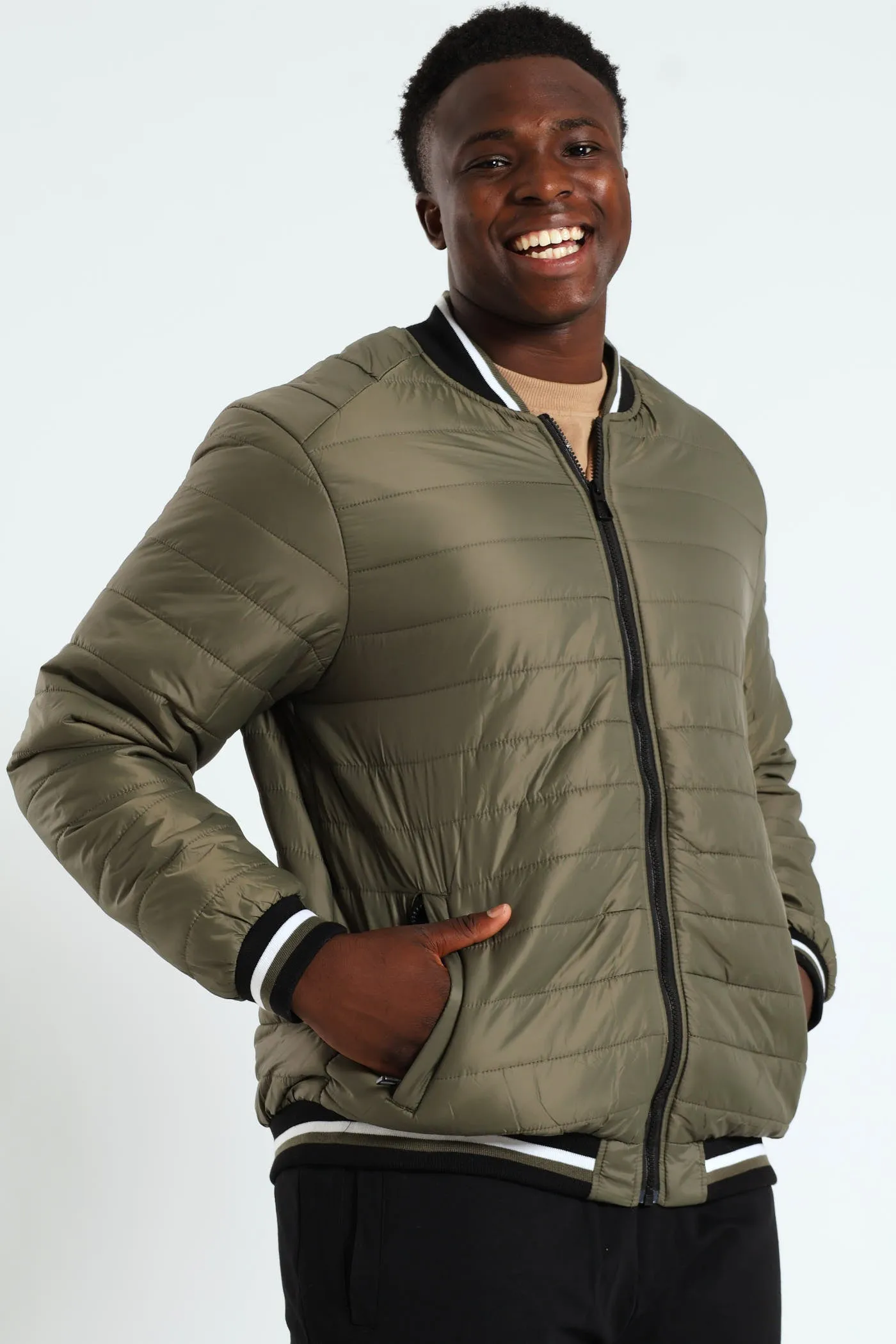 Quilted Tipped Sherpa Lined Bomber - Olive sold by Edgars product image thumbnail 3
