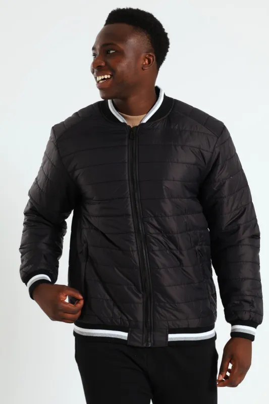 Quilted Tipped Sherpa Lined Bomber - Black sold by Edgars