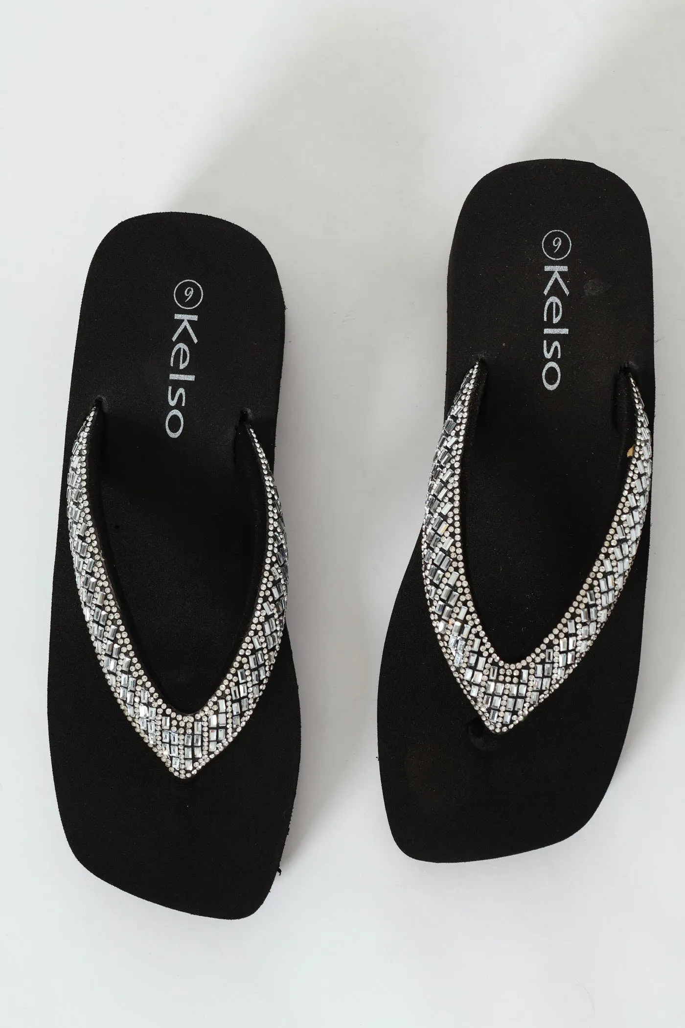 Diamante Puff Strap Thong Sandal - Black sold by Edgars