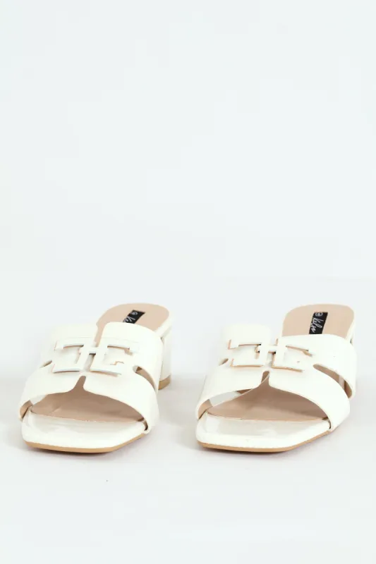 Metal Insert Mule Heel With Wide Vamp & Trim - White sold by Edgars