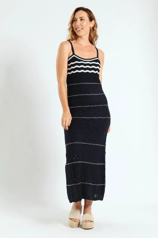 Knitwear Maxi Dress With Lining - Navy/White sold by Edgars