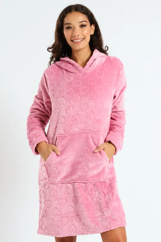 Slim Fit Emossed Hearts Snuggie - Dusty Pink sold by Edgars