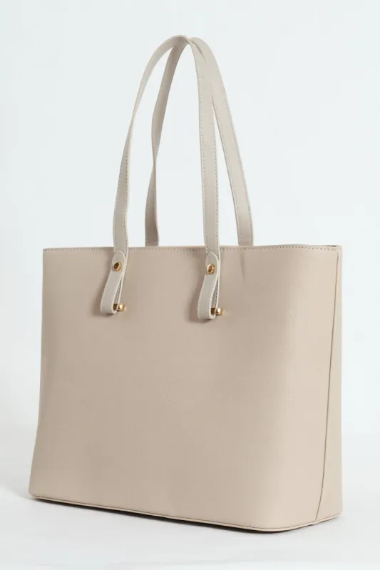 Gold Trim Shopper Bag - Stone made by Edgars