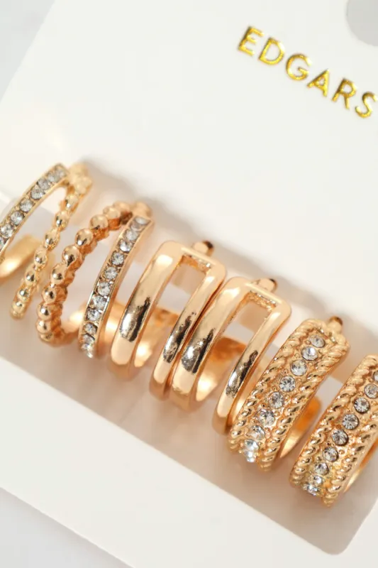 3 Pack Diamante Small Hoop Earrings - Gold sold by Edgars