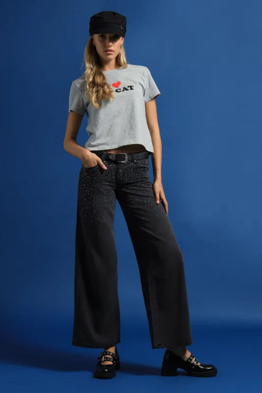 Rhinestone Low-Rise Baggy Jeans - Black sold by Edgars 