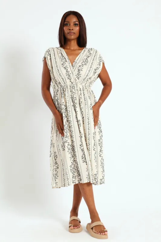 Voile Maxi Kaftan Dress With Ties - Black/Cream sold by Edgars 