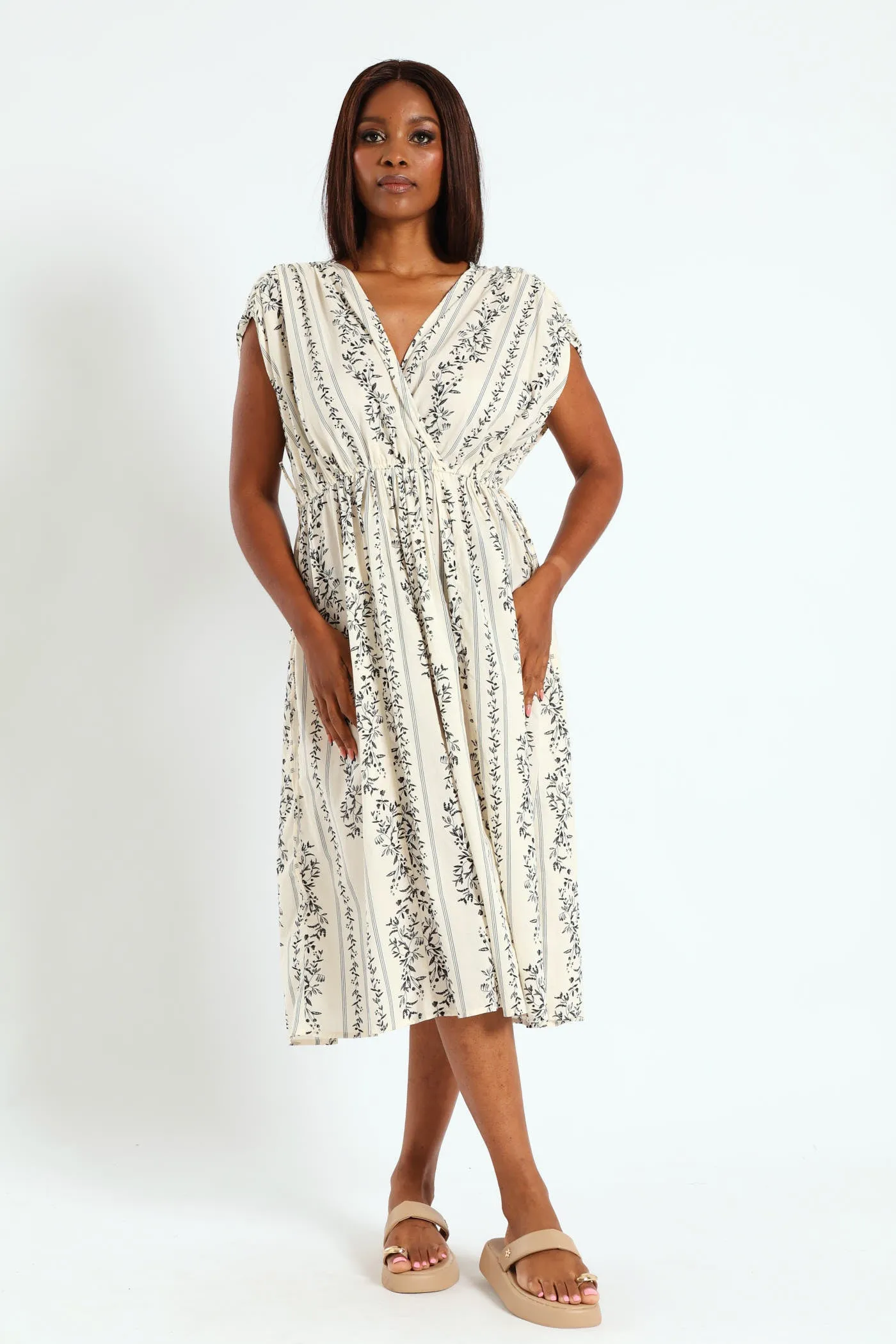 Voile Maxi Kaftan Dress With Ties - Black/Cream sold by Edgars