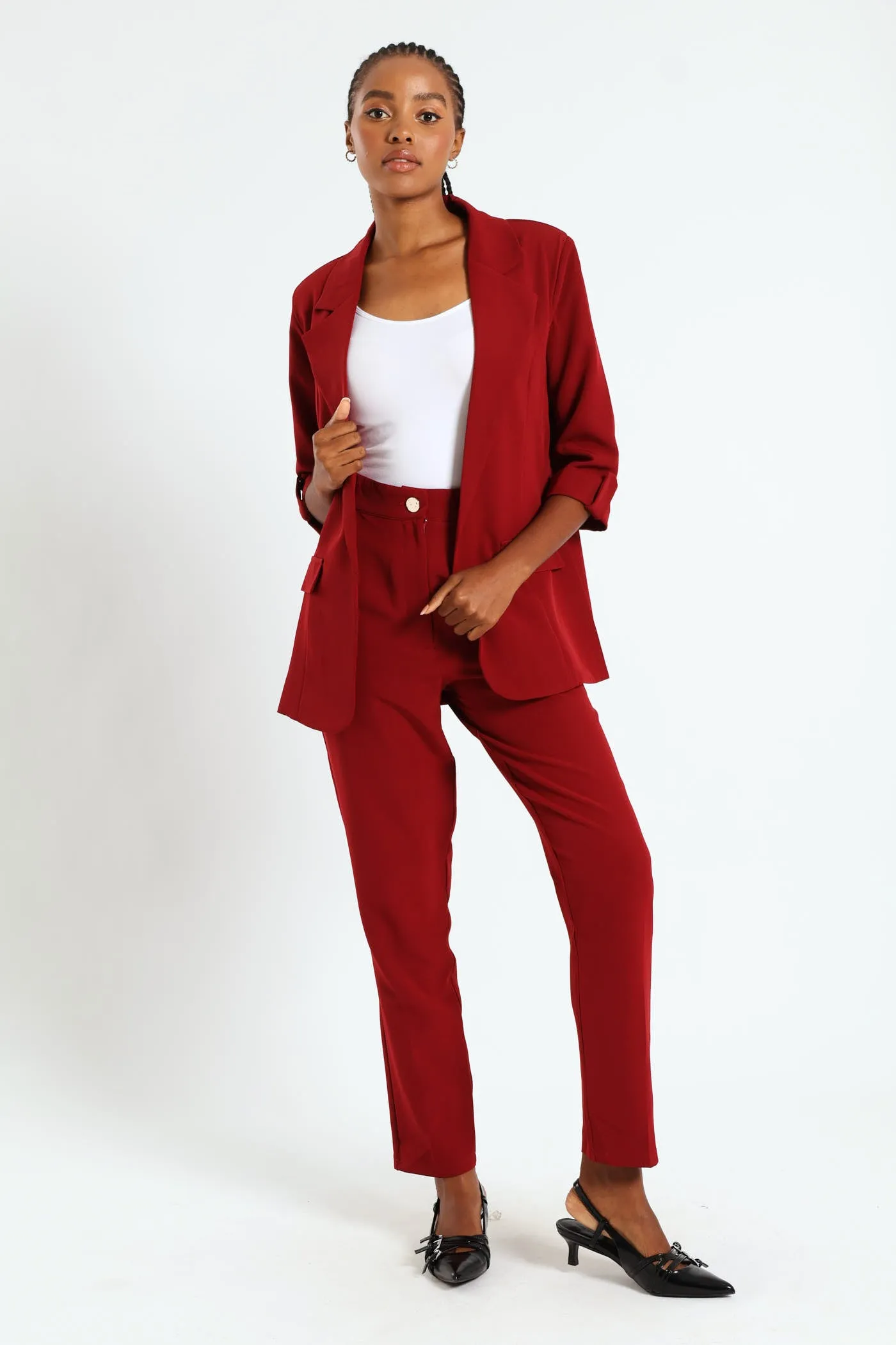 Button Slim Leg Pants - Wine sold by Edgars