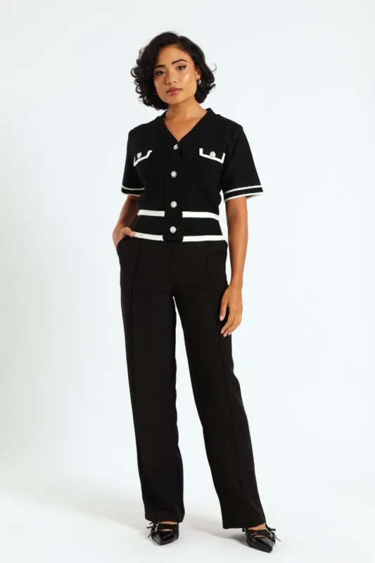 Preppy Contrast Cardigan - Black sold by Edgars