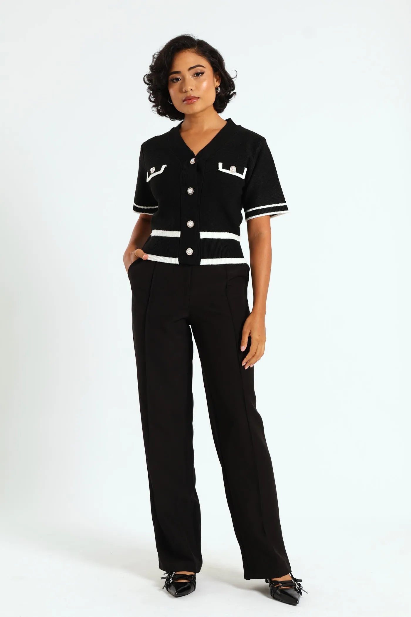 Preppy Contrast Cardigan - Black sold by Edgars