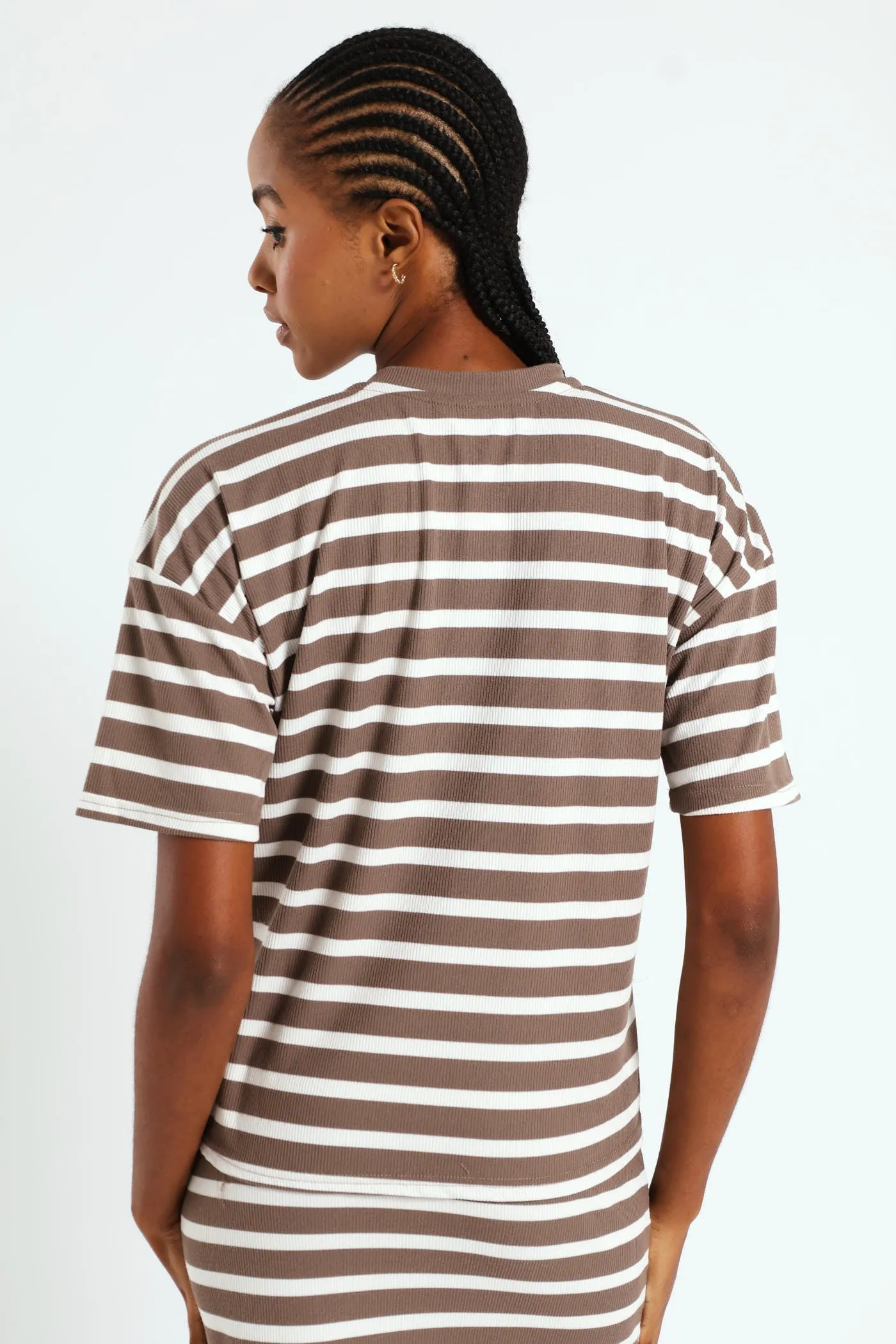 Oversized Striped Rib Boxy Tee - Beige/Mocha sold by Edgars product image thumbnail 3