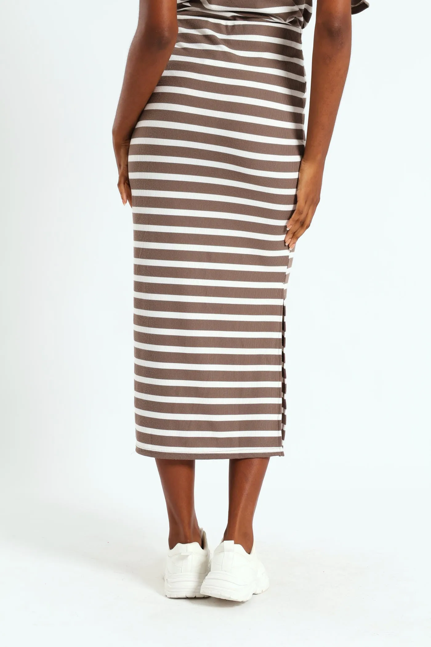 Pull On Ribbed Stripe Tube Midi Skirt - Beige/Mocha sold by Edgars product image thumbnail 3