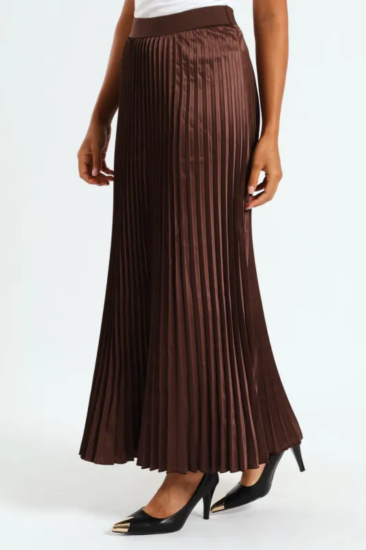 Elasticated Satin Pleated Maxi Skirt - Chocolate sold by Edgars 
