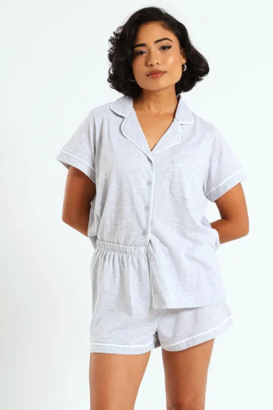 Knit Button Through & Short Set - Grey Melange sold by Edgars 