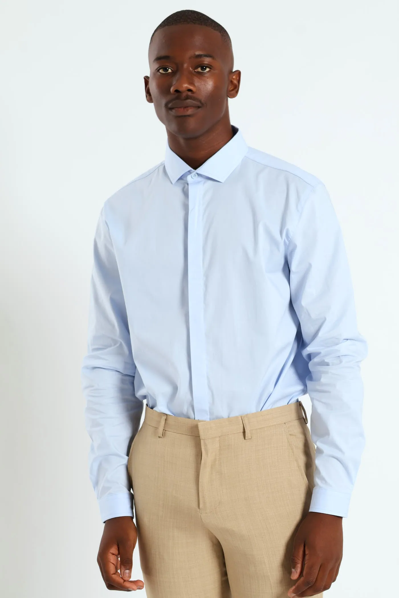 Stretch Concealed Placket Shirt - Light Blue sold by Edgars