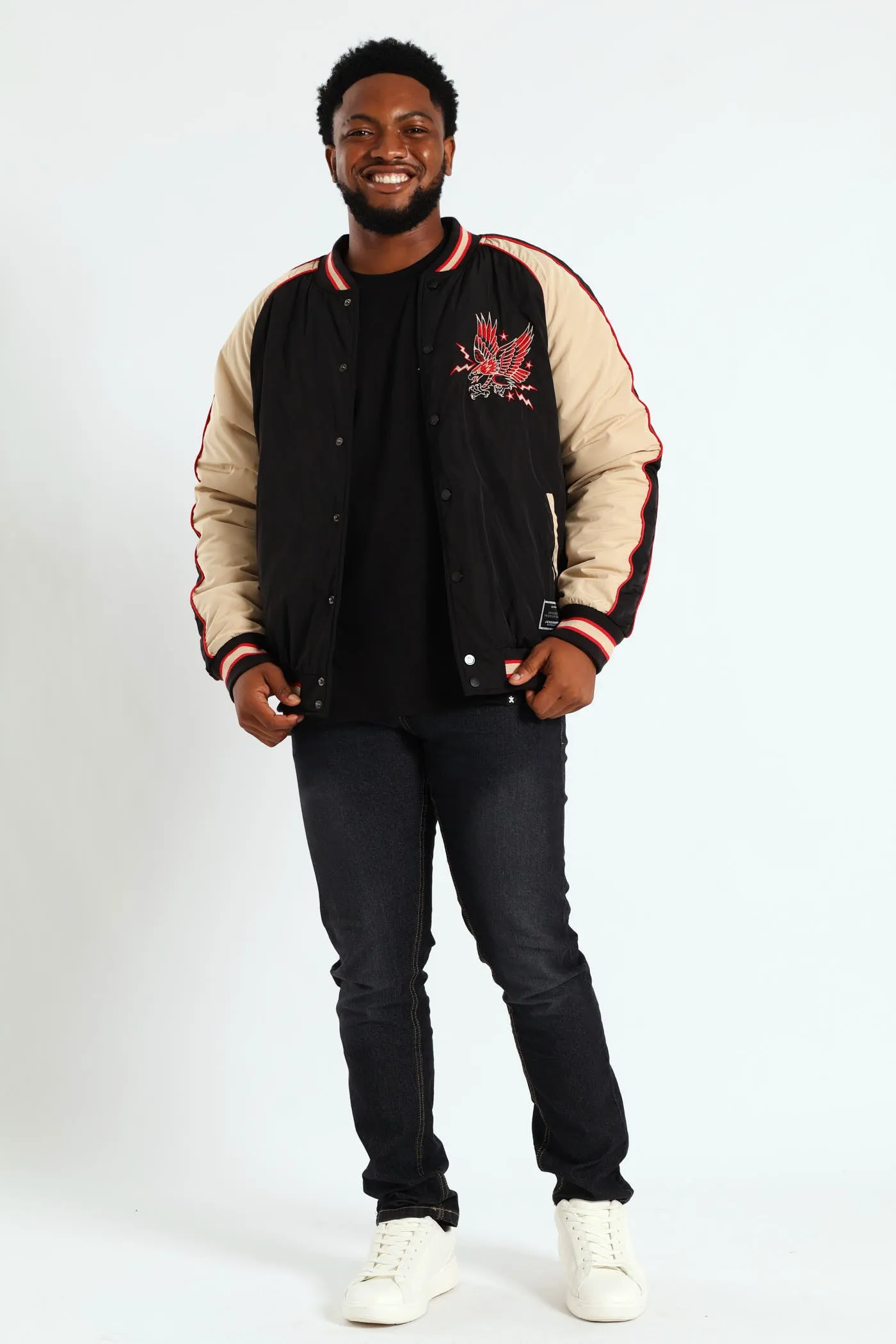 Satin Eagle Embroidered Jacket - Black sold by Edgars