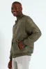 Quilted Press Stud Sherpa Lined Bomber - Olive sold by Edgars
