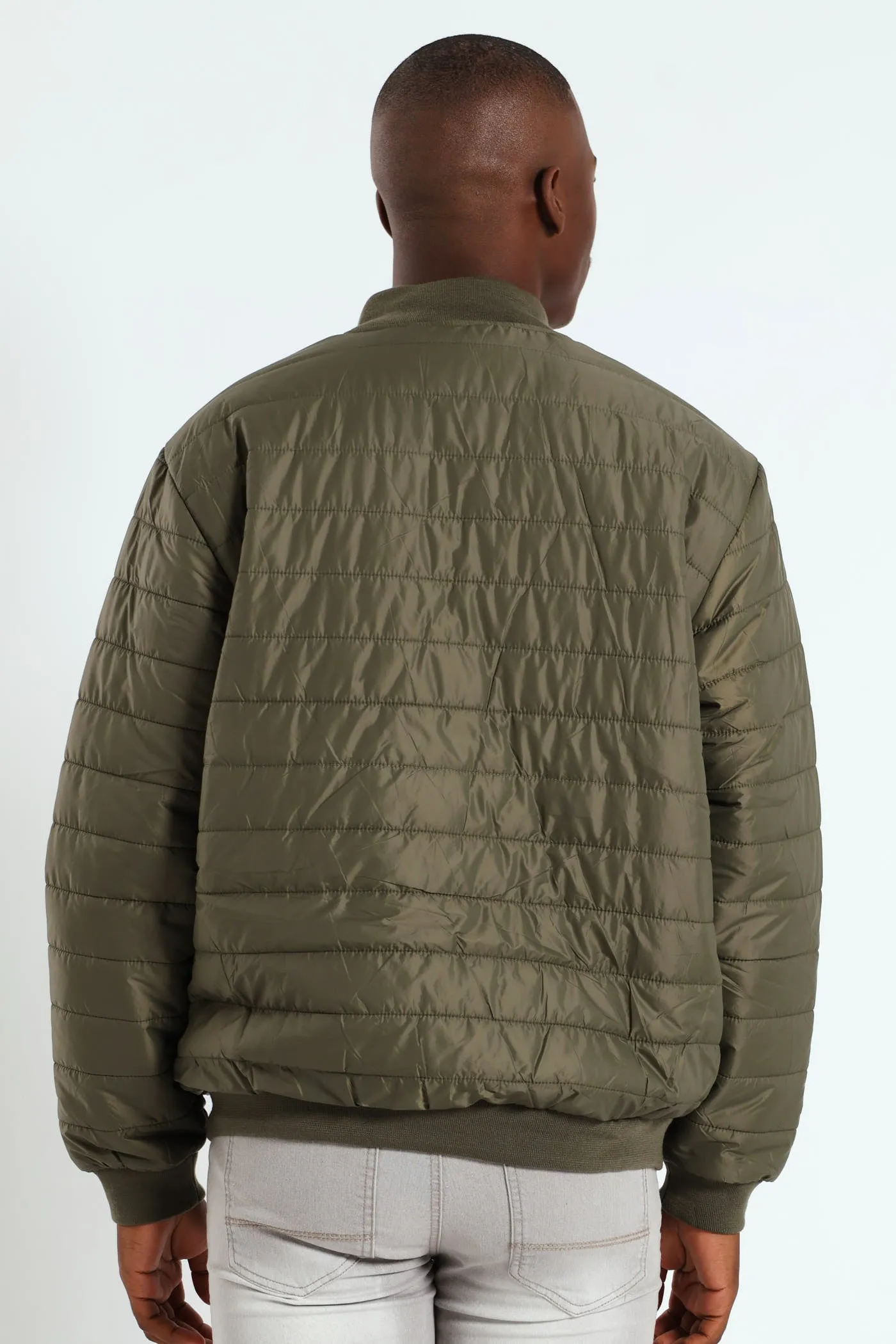 Quilted Press Stud Sherpa Lined Bomber - Olive sold by Edgars product image thumbnail 3