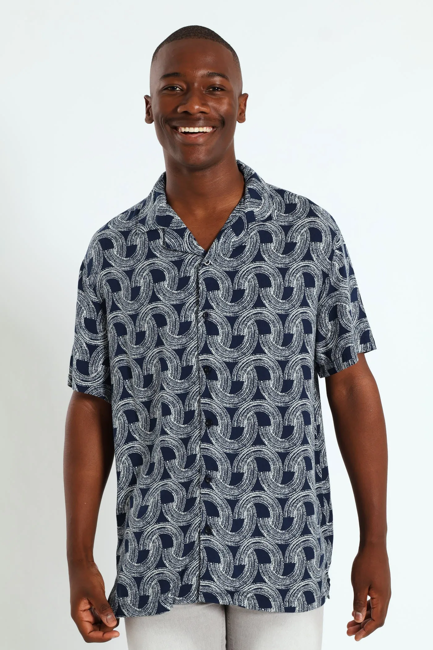 Half Circle Print Shirt - Navy sold by Edgars