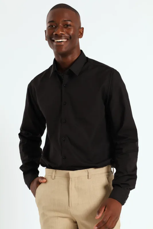 Contrast Collar Cuff Shirt - Black sold by Edgars