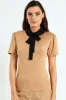 Peter Pan Preppy Tie Up Blouse - Taupe sold by Edgars