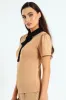 Peter Pan Preppy Tie Up Blouse - Taupe sold by Edgars