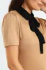 Peter Pan Preppy Tie Up Blouse - Taupe sold by Edgars