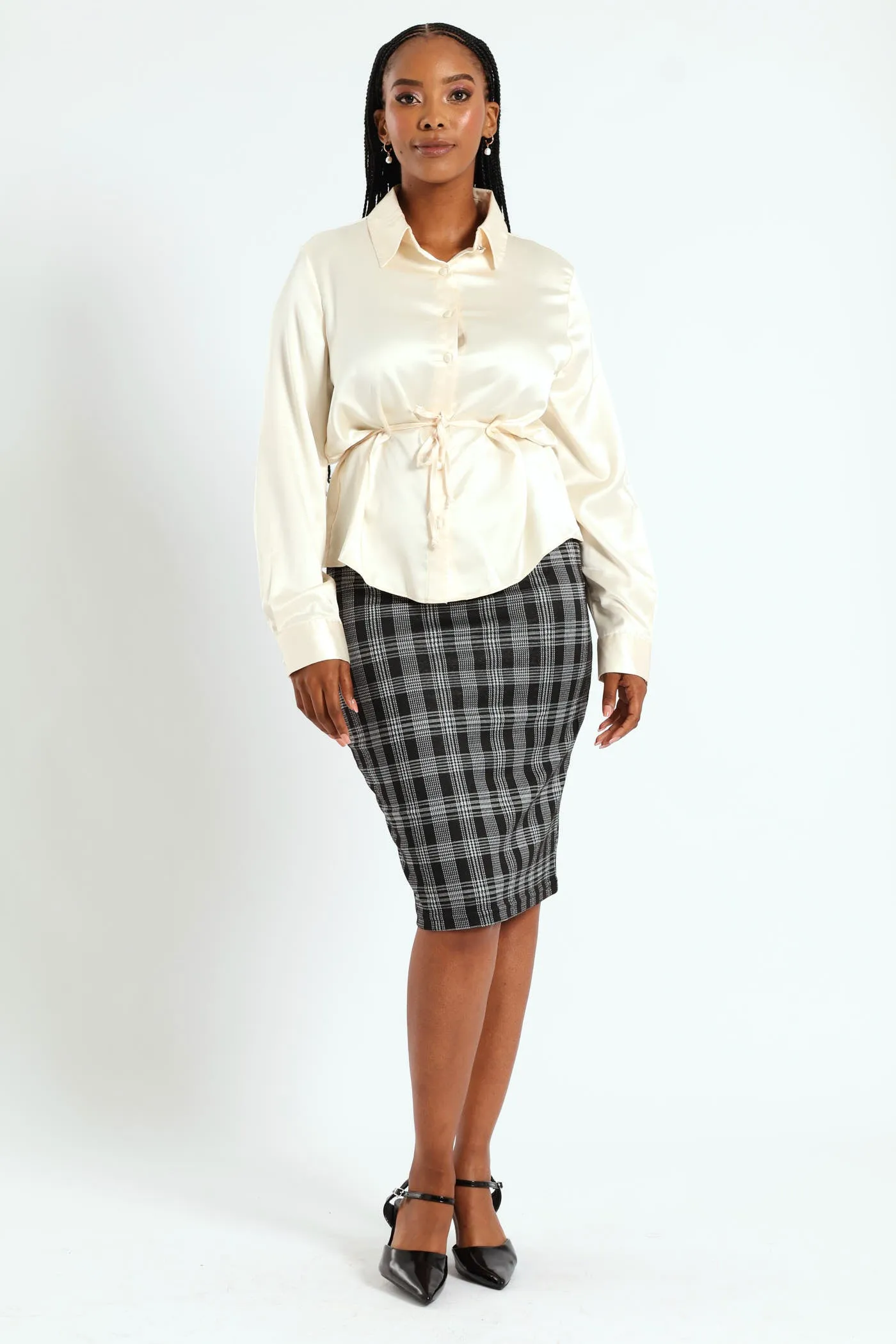 Belted Satin Shirt - Cream sold by Edgars