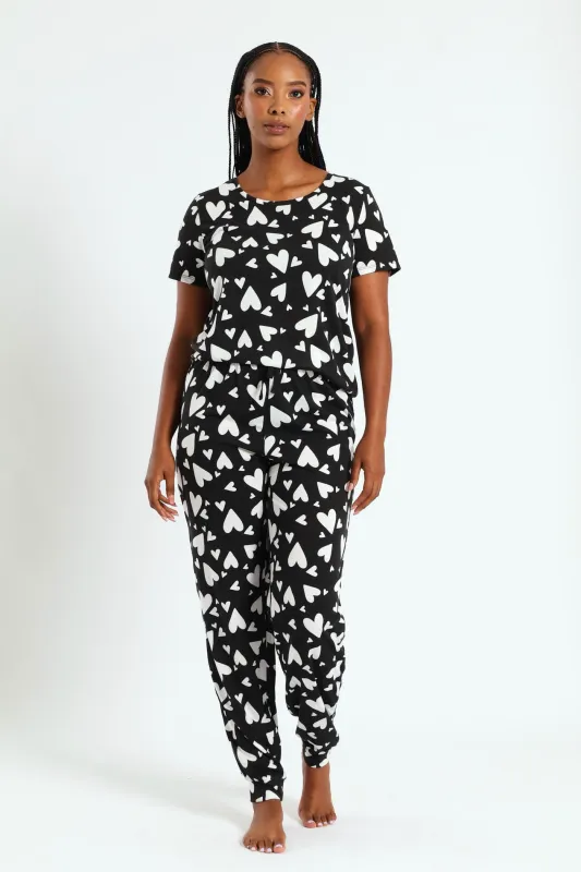 Knit Hearts Top & Pants Set - Black/White sold by Edgars