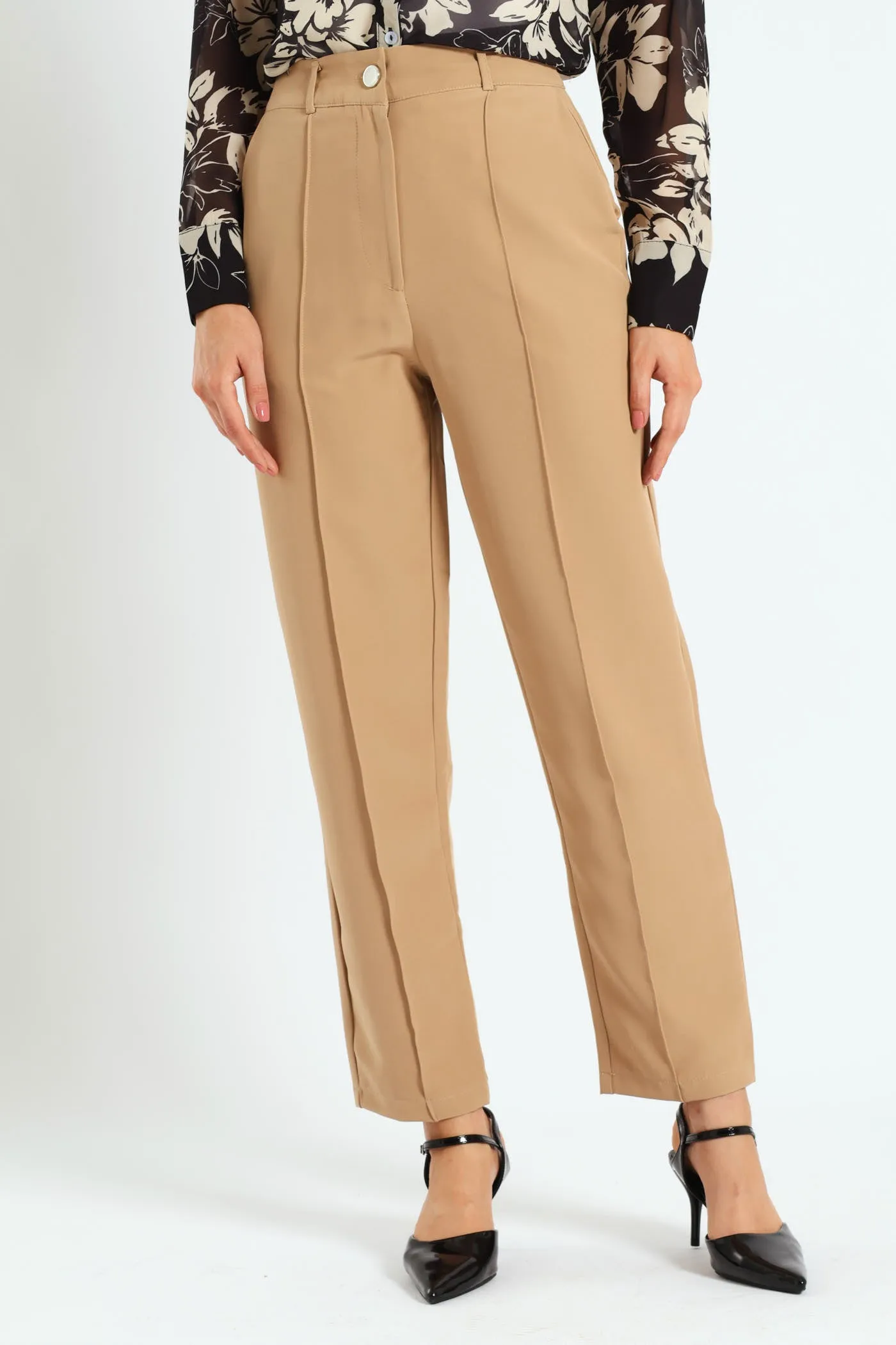 Pin Tuck Slim Leg Pant - Latte sold by Edgars