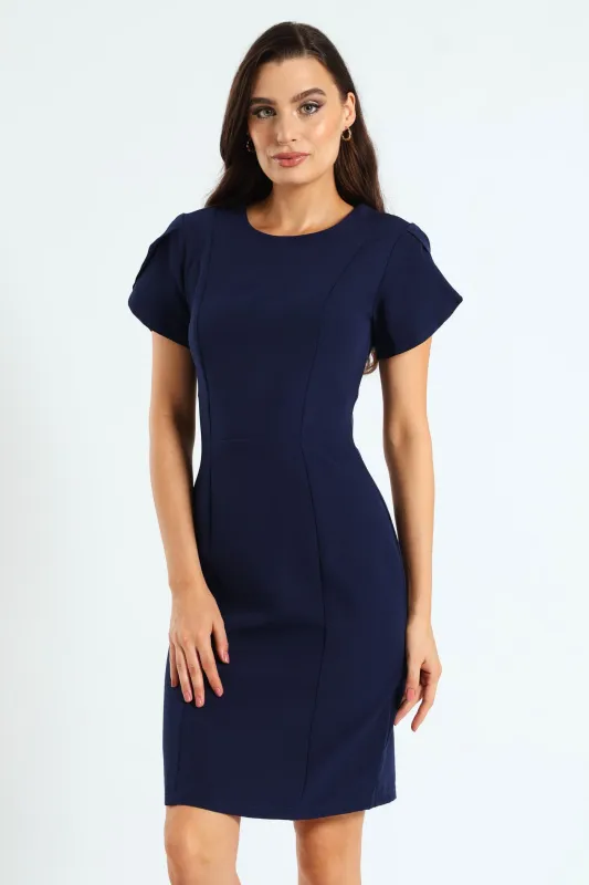 Tulip Sleeve Pencil Dress - Navy sold by Edgars