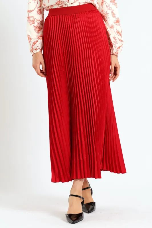 Elasticated Satin Pleated Maxi Skirt - Red sold by Edgars