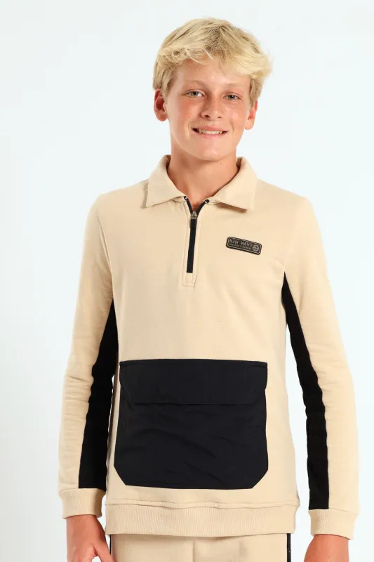 Boys 3/4 Zip Nylon Pocket Fleece Top sold by Edgars