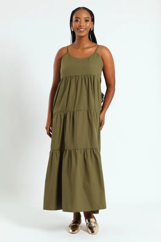 Strappy Tiered Maxi Dress - Fatigue sold by Edgars