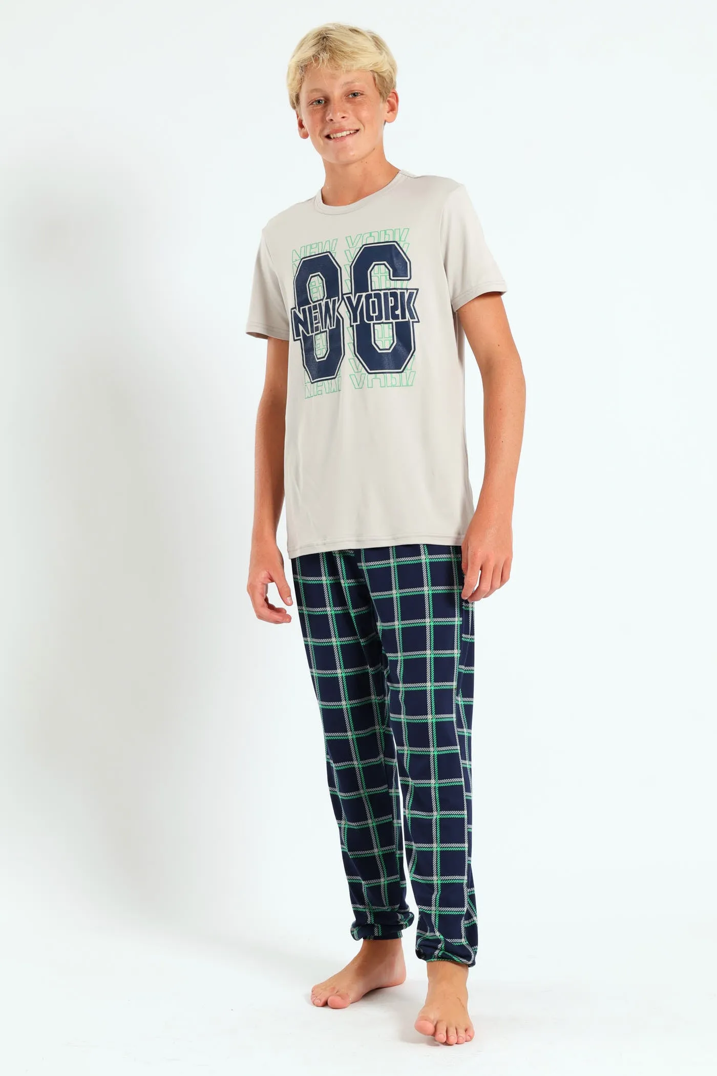 Boys Check Top & Bottom Sleep Set - Grey sold by Edgars