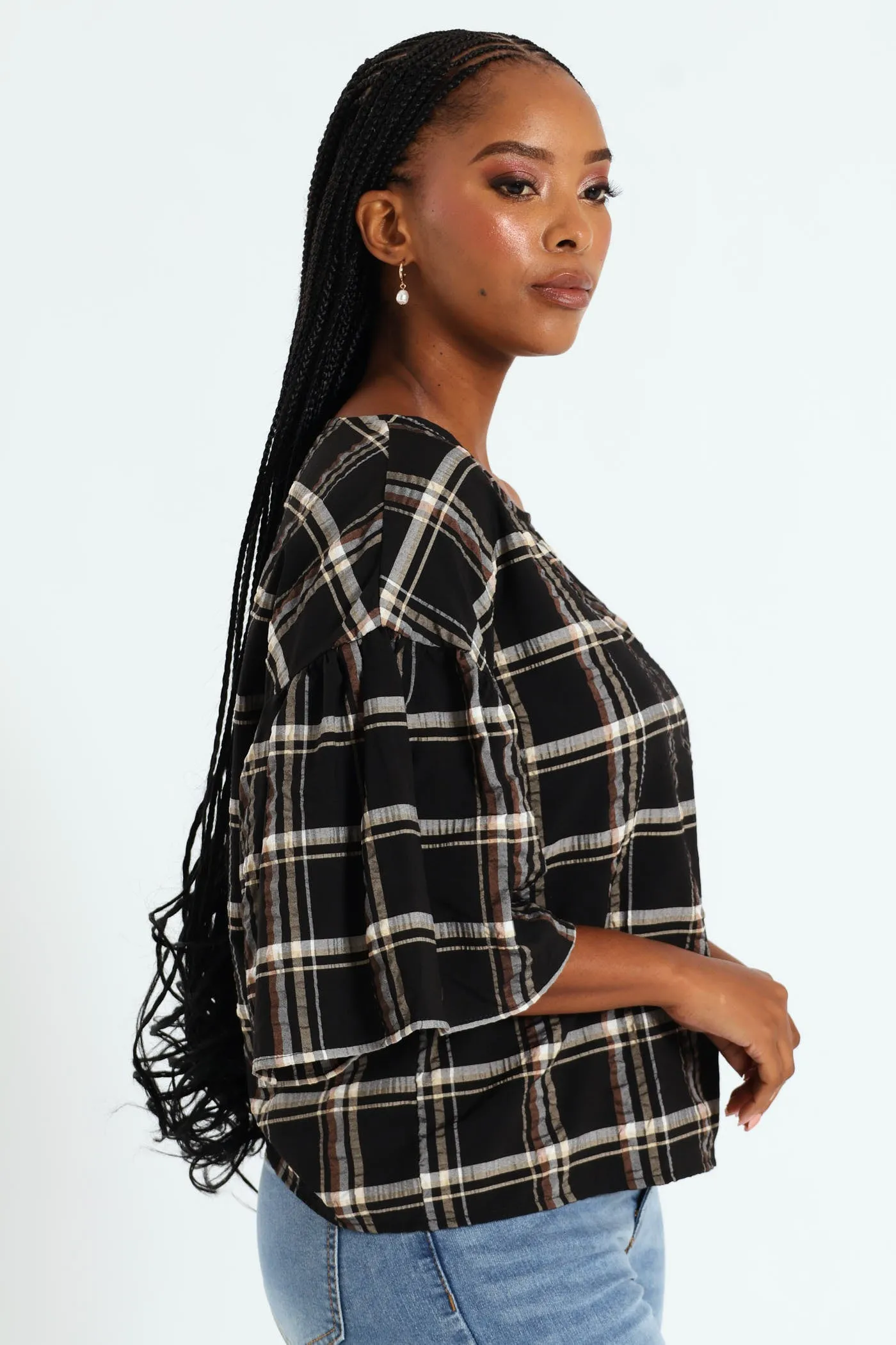 Oversized Frill Sleeve Boxy Top - Black/Beige sold by Edgars product image thumbnail 3