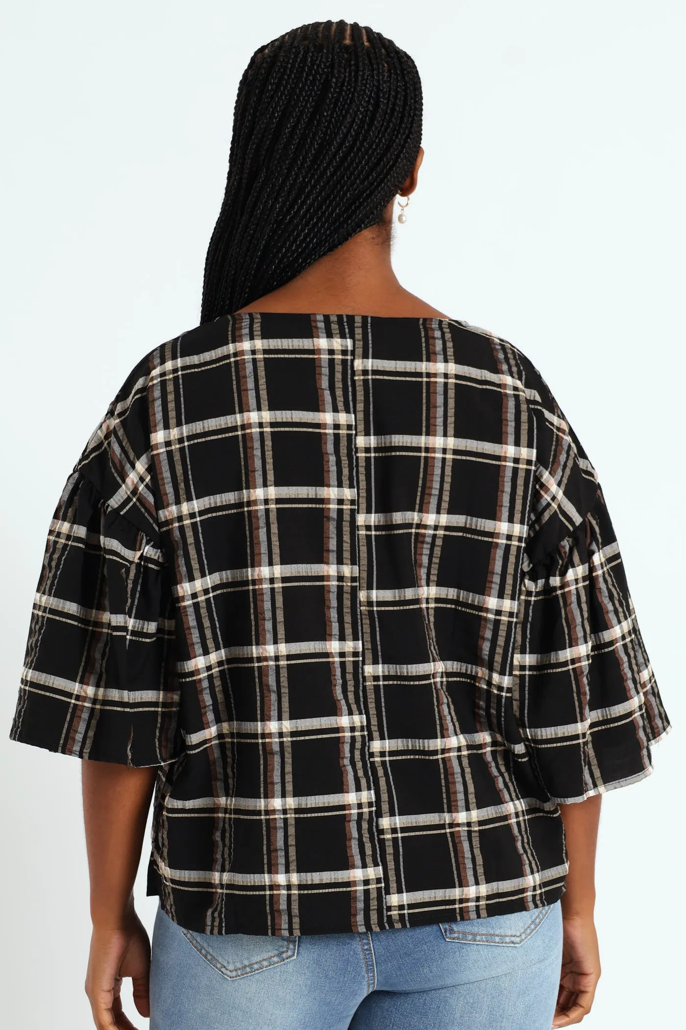 Oversized Frill Sleeve Boxy Top - Black/Beige sold by Edgars product image thumbnail 2