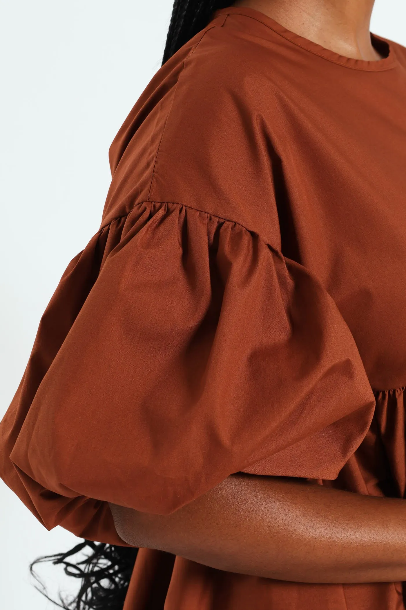Volume Sleeve Poplin Mini Dress - Rust sold by Edgars product image thumbnail 5