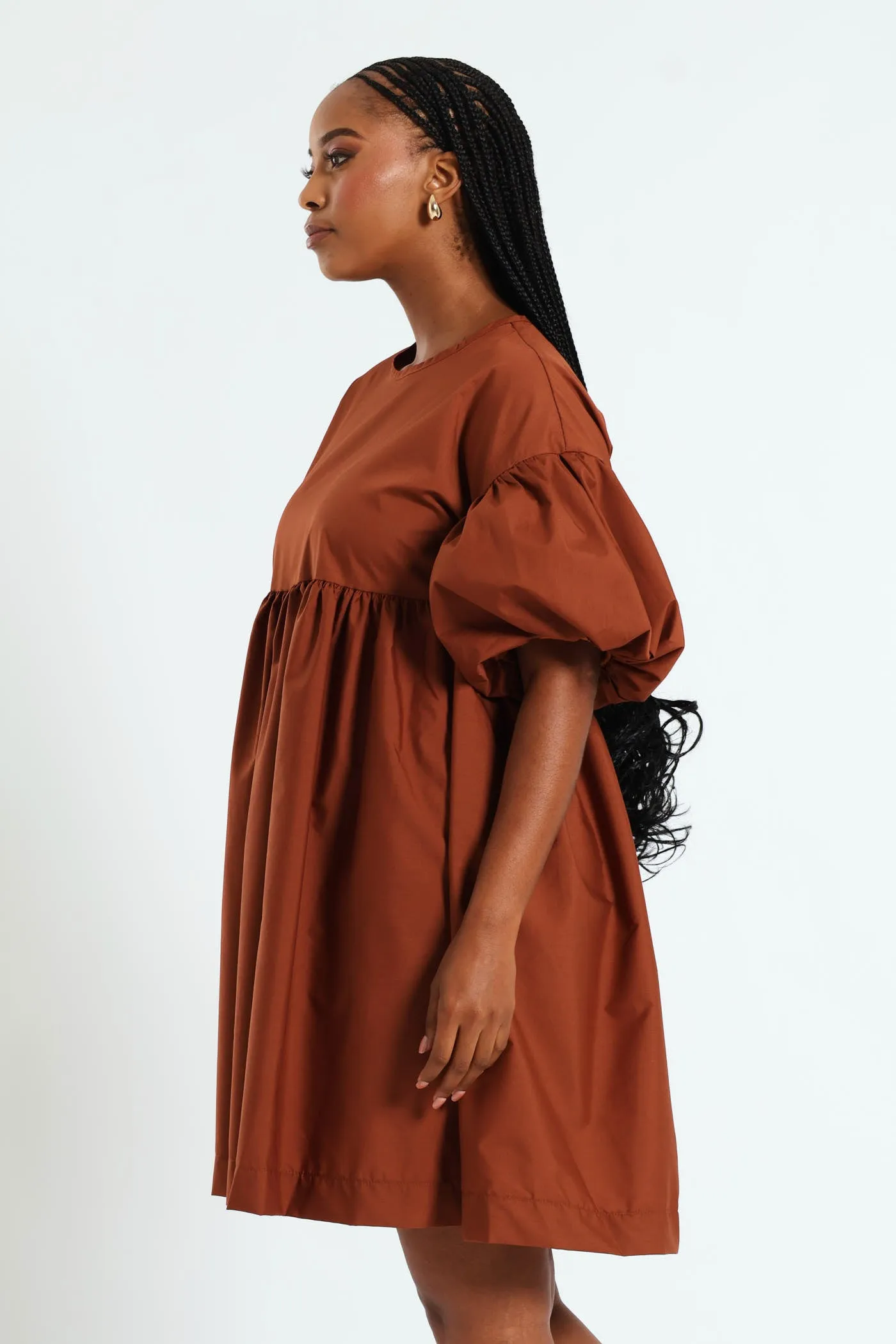 Volume Sleeve Poplin Mini Dress - Rust sold by Edgars product image thumbnail 3