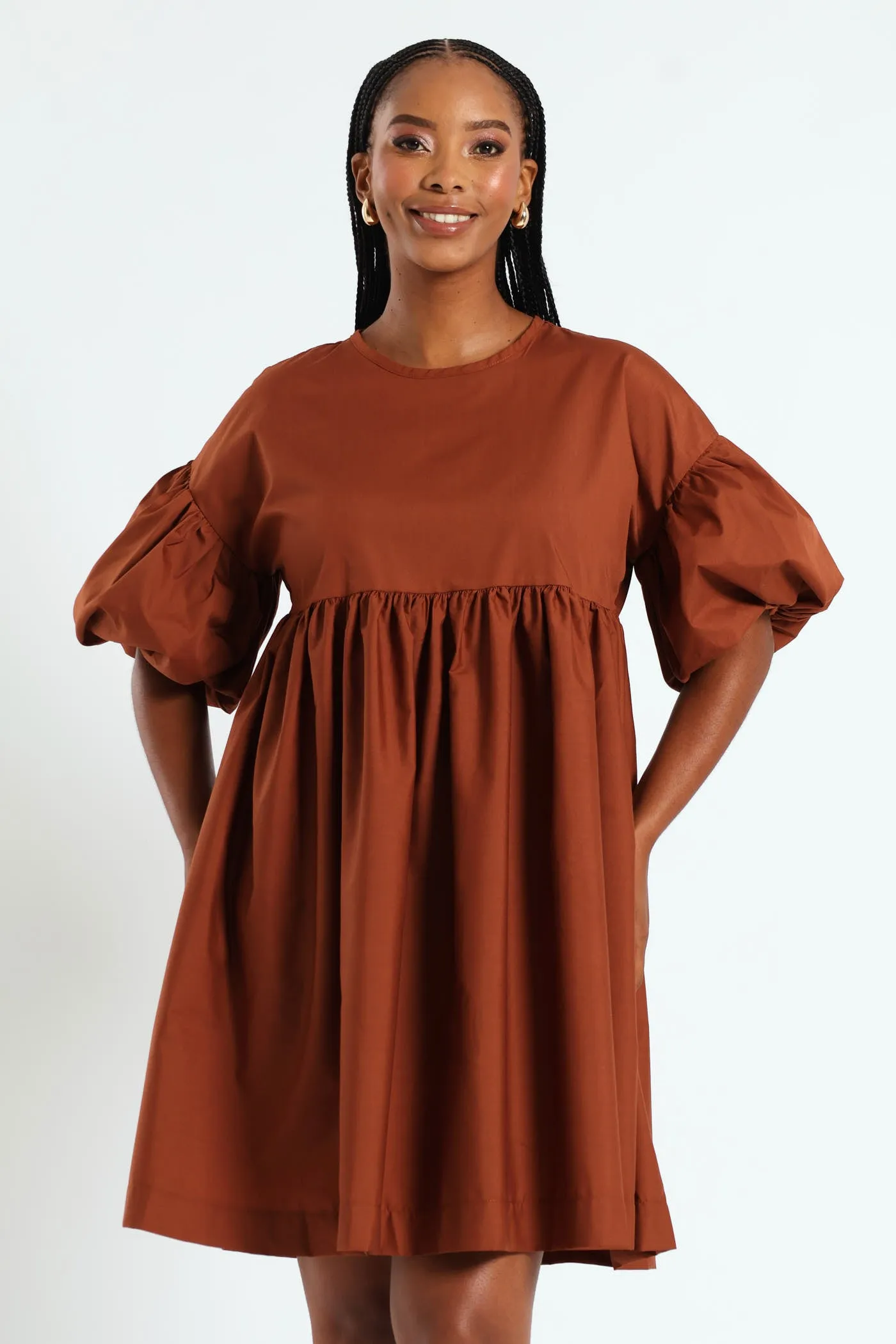 Volume Sleeve Poplin Mini Dress - Rust sold by Edgars product image thumbnail 2