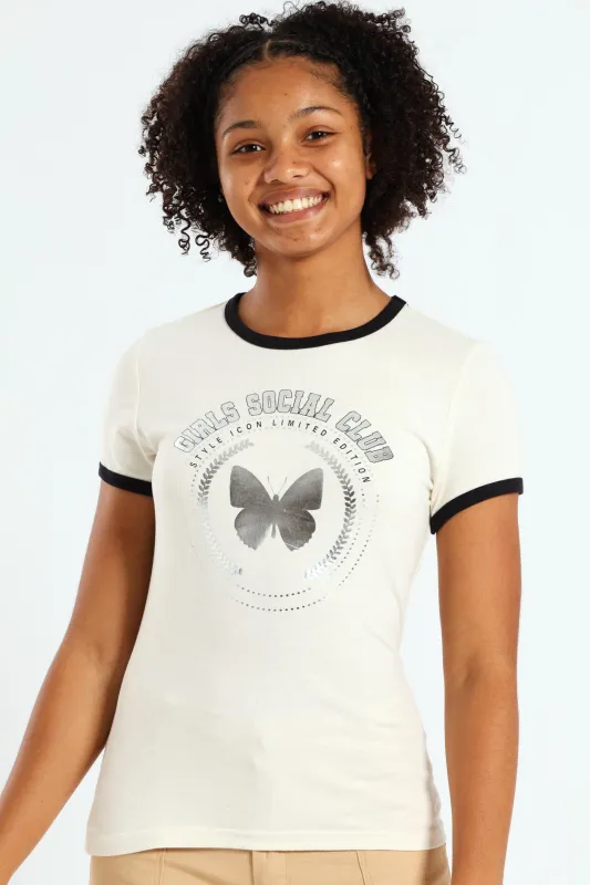 Girls Club Tee - Cream sold by Edgars 