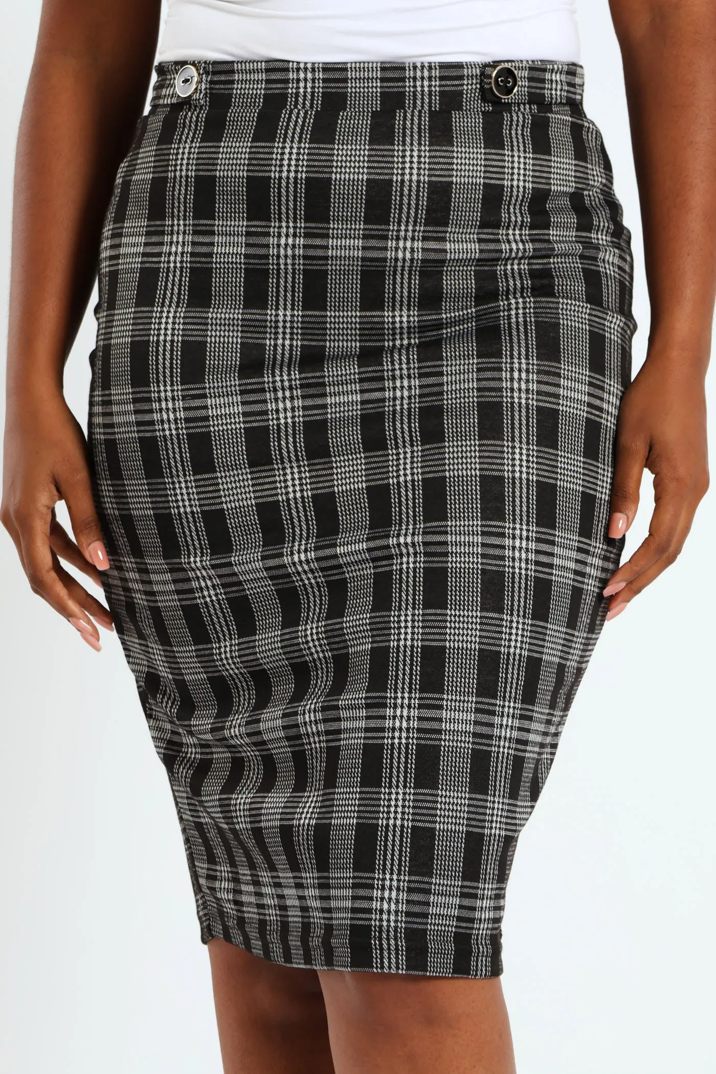 Basic Tartan Check Career Skirt - Black/White sold by Edgars