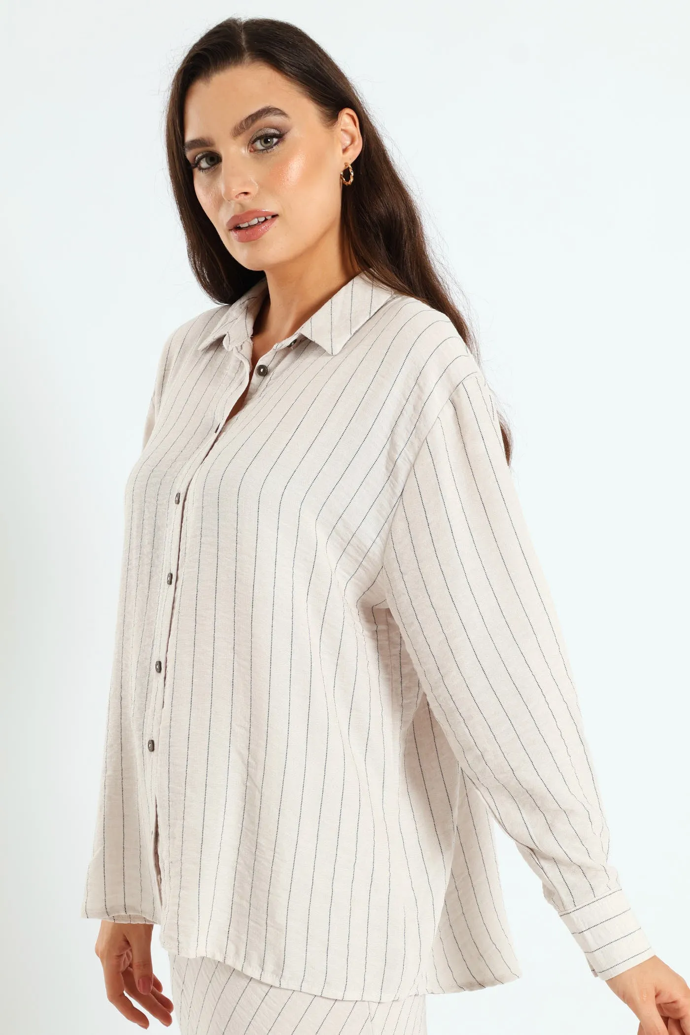 Long Sleeve Vertical Stripe Linen Shirt - Cream/Black sold by Edgars product image thumbnail 4
