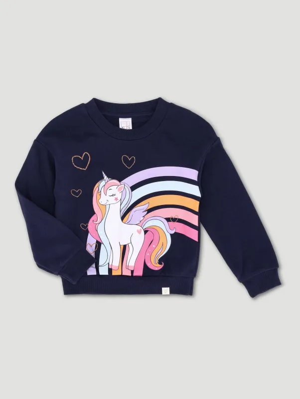 Pre-Girls Unicorn Print Tracktop - Navy sold by Edgars