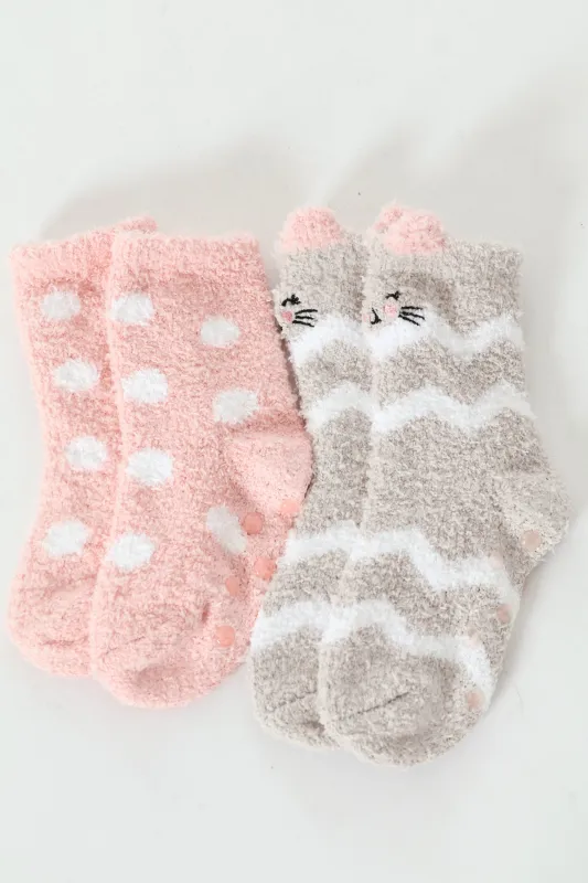 Pre-Girls 2 Pack Spot Fluffy Socks - Grey sold by Edgars