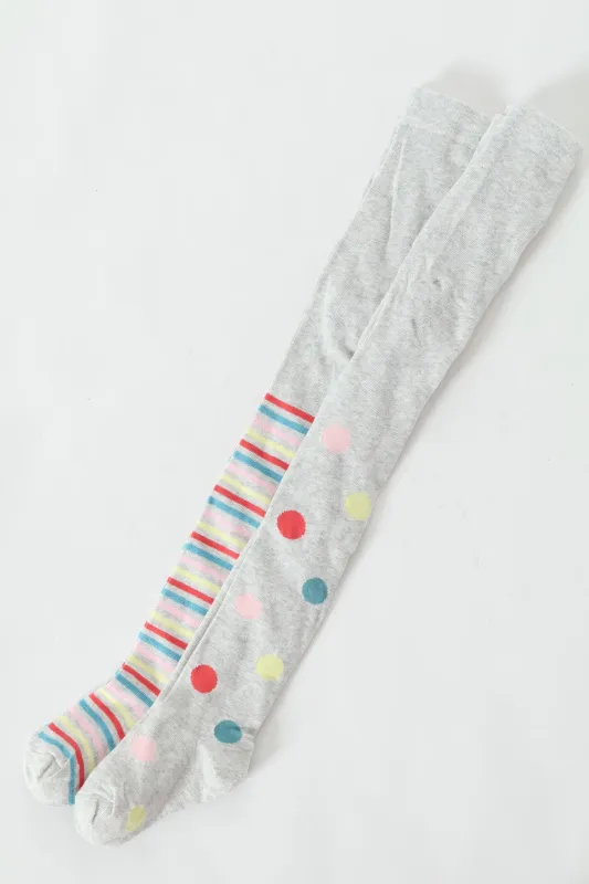 Pre-Girls 2 Pack Multi Spots Tights - Grey sold by Edgars
