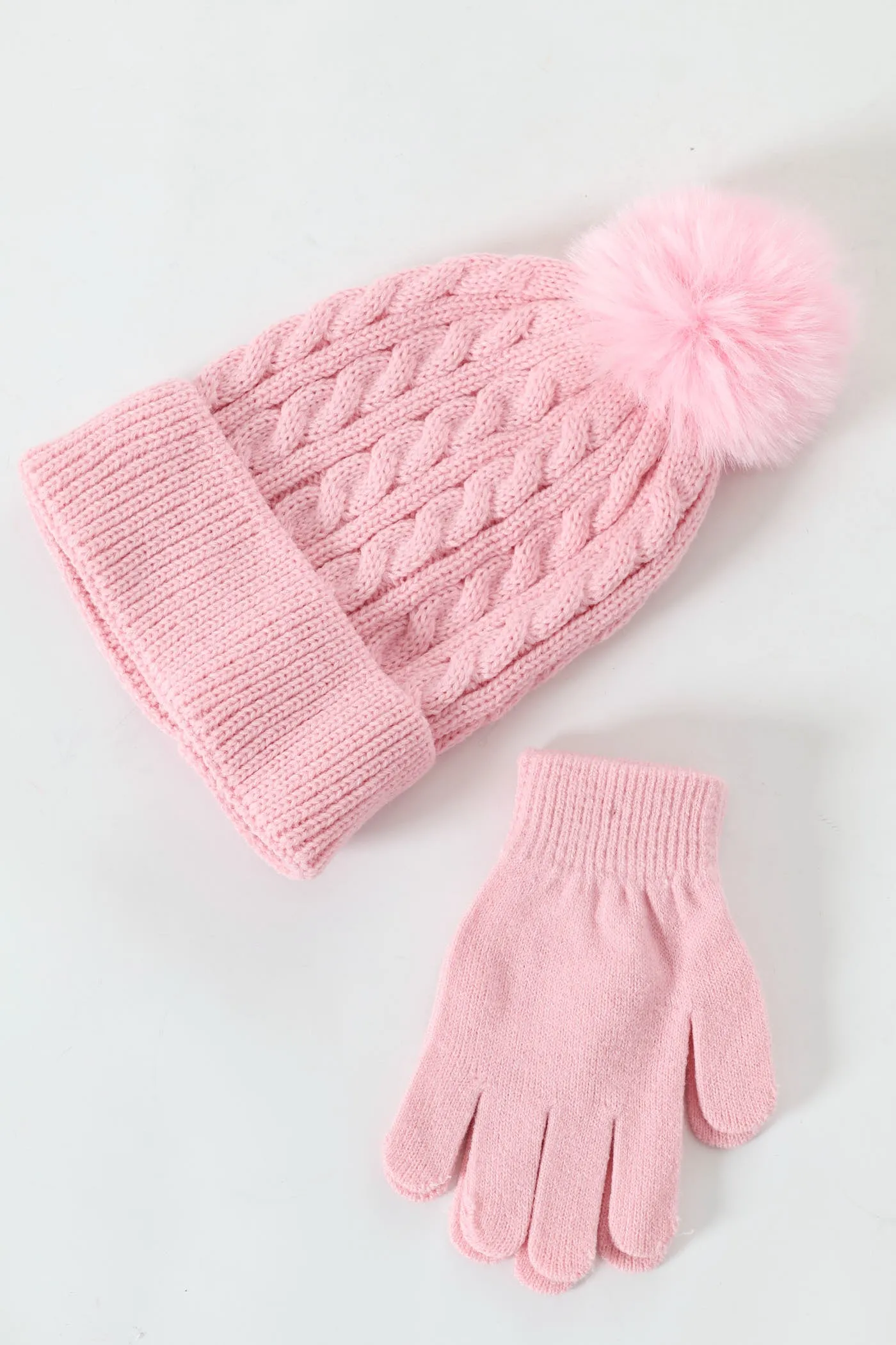 Pre-Girls Pink Cable Knit Beanie With Gloves - Pink sold by Edgars