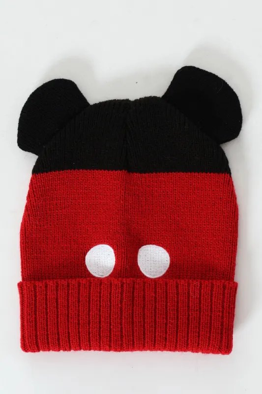 Pre-Boys Mickey Beanie - Red/Black sold by Edgars
