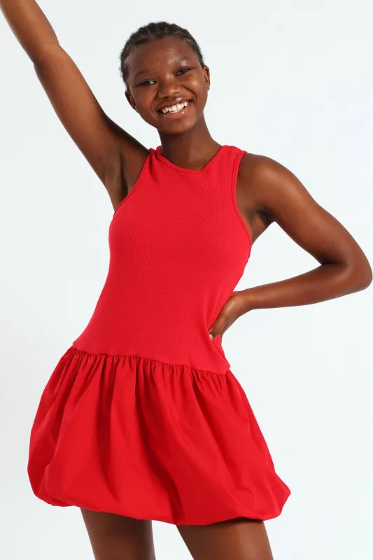 Girls Bubble Rib Dress - Red sold by Edgars