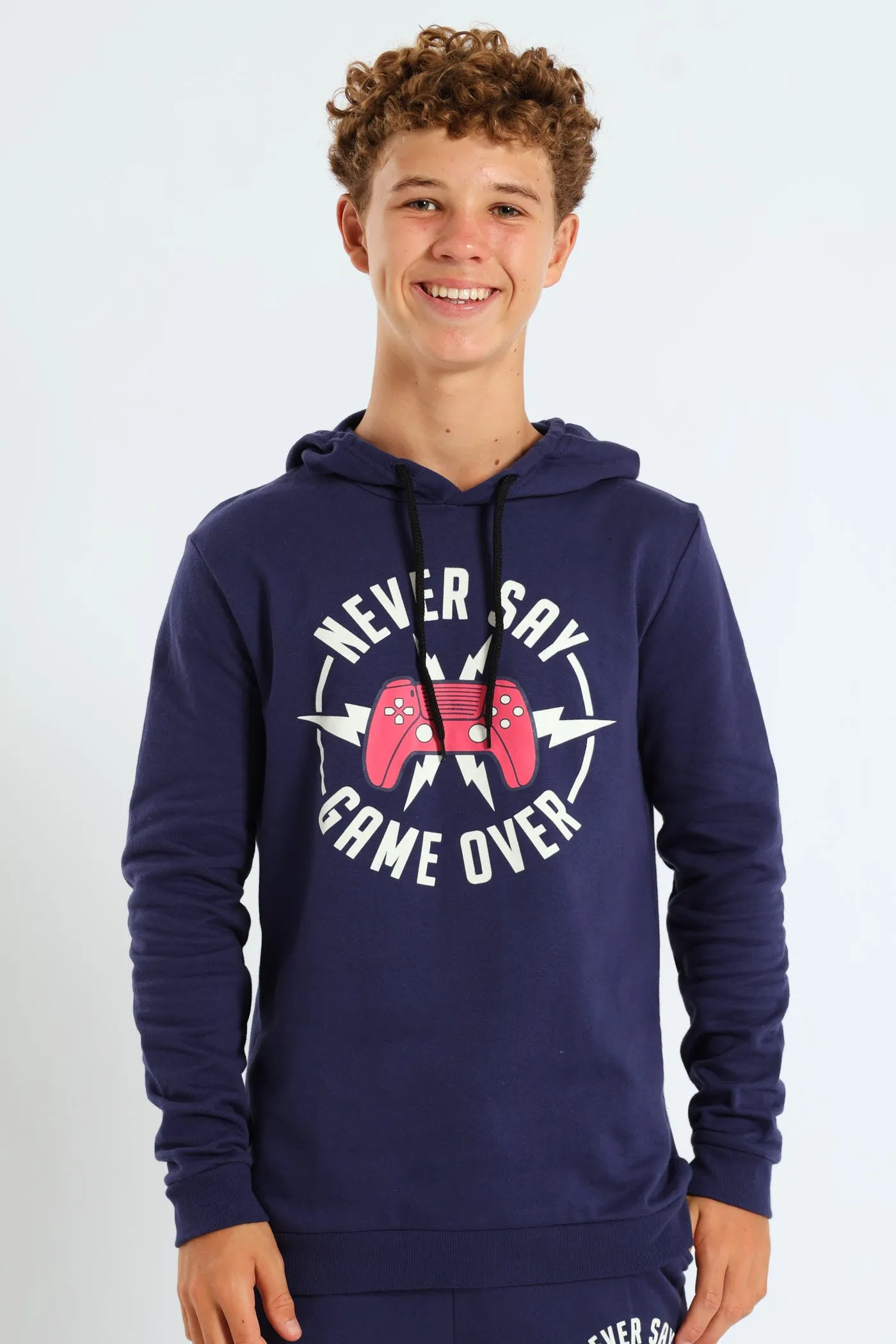 Boys Gamer Print Fleece Hoody - Navy sold by Edgars